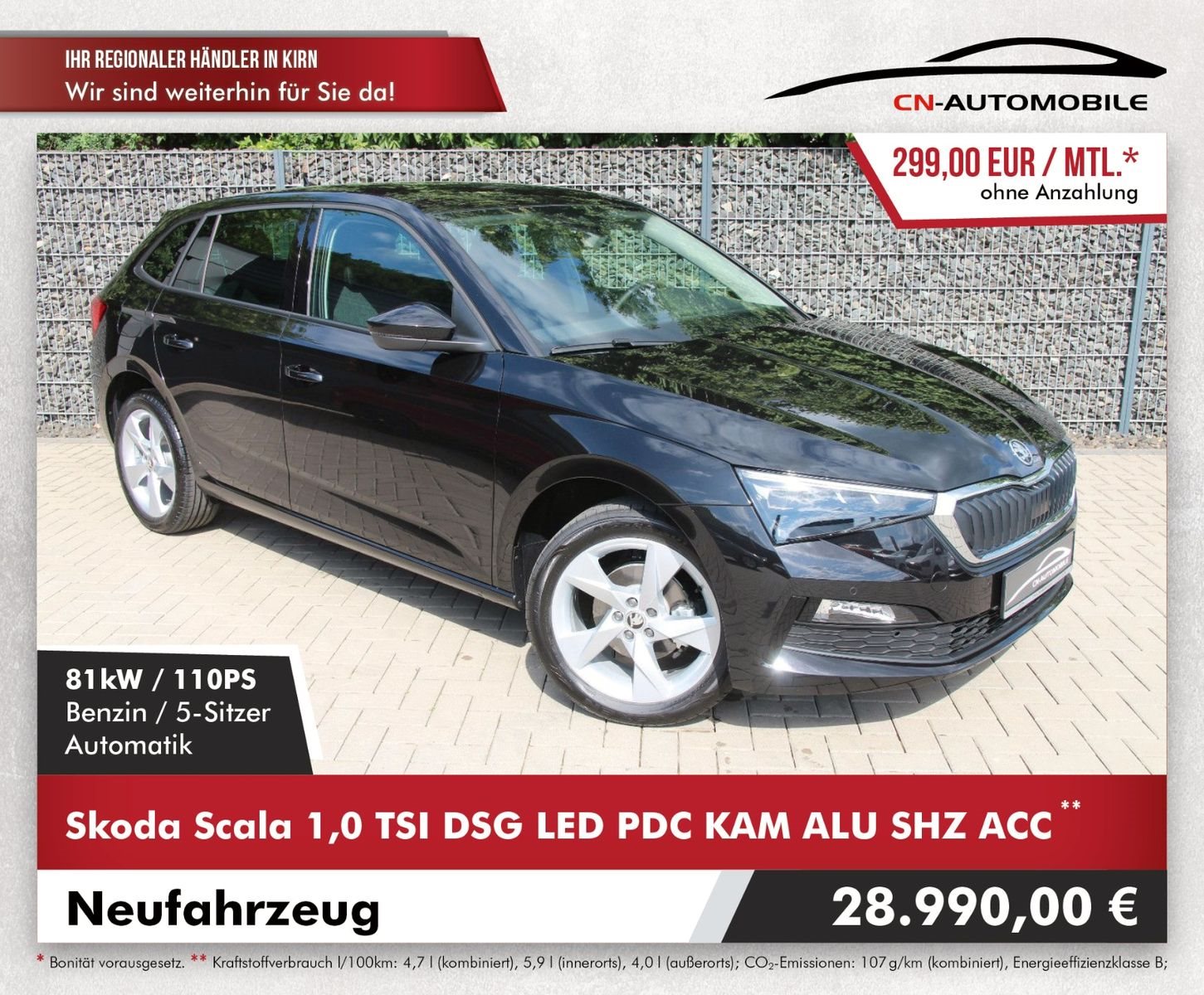 Skoda Scala 1,0 TSI DSG LED PDC KAM ALU SHZ ACC CARPL.